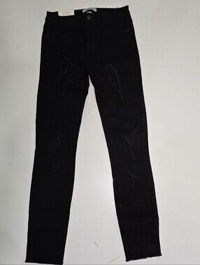 NWT Judy Blue Black Distressed Skinny Jeans Raw Hem Stretch Denim Size 3/26